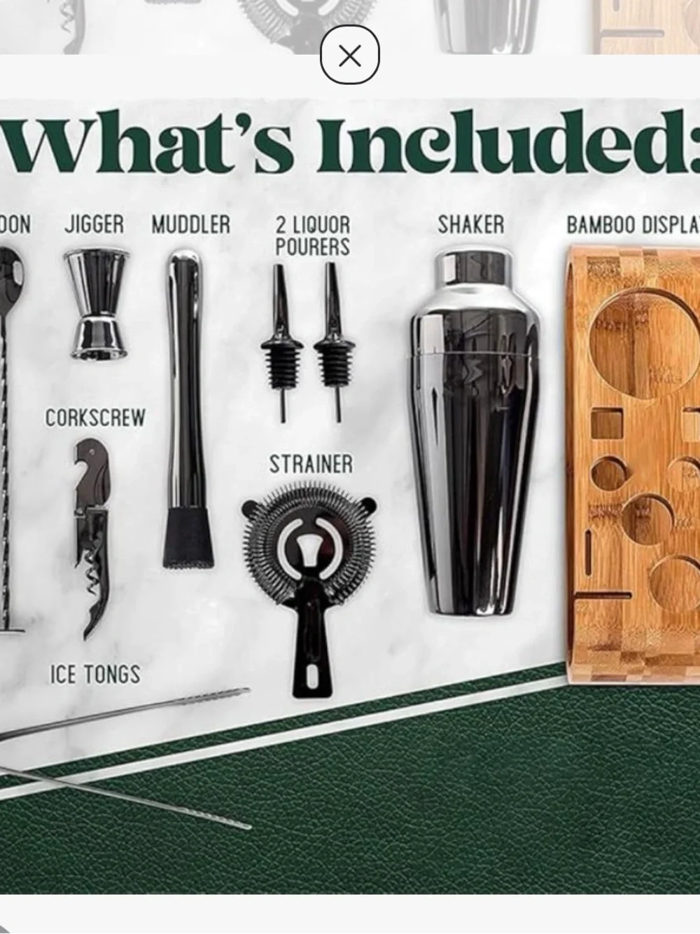 Stainless Steel Bar Tool Set with Bamboo Stand - Rose Gold Cocktail Kit